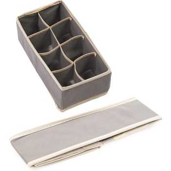 Cutie Depozitare Lenjerie, Sutiene, Șosete, 8 Compartimente, Pânză Oxford, Design Pliabil, 32x16x10 cm, Gri