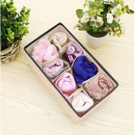 Cutie Depozitare Lenjerie, Sutiene, Șosete, 8 Compartimente, Pânză Oxford, Design Pliabil, 32x16x10 cm, Bej