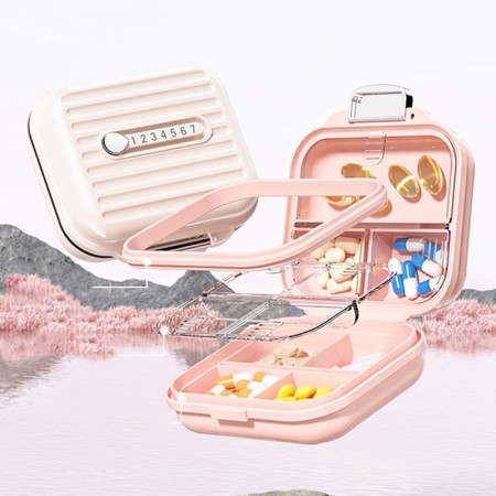 Cutie Organizatoare Pastile Zilnice, 7 Compartimente, pentru Vitamine si Suplimente, Roz, Plastic cu Indicator Zi