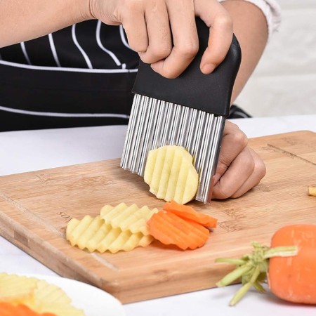 Cuțit pentru Cartofi Ondulați, Lamă Durabilă, Mâner Ergonomic, Negru