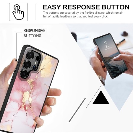 Husă pentru Samsung Galaxy S25 Ultra, Marble LC, Protecție Cameră, Antișoc, Design Slim, Alb - Roz