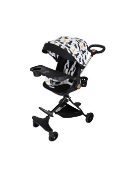 Cărucior Sport 3 în 1, Reversibil, Pliabil, Poziție Somn, Tavă Masă, Roti 360°, Suport Pahar, Copertină Soare, Negru Model Pisicuțe, 6-36 Luni