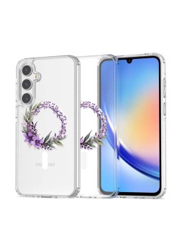 Husa pentru Samsung Galaxy A56 5G, Atasare Magnetica, MagSafe, Pink Wreath 10, Clear
