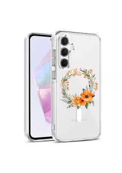 Husa pentru Samsung Galaxy A16, Atasare Magnetica, MagSafe, Pink Wreath 12, Clear