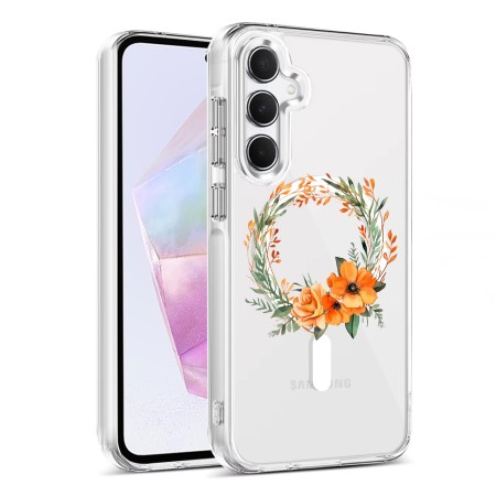 Husa pentru Samsung Galaxy A16, Atasare Magnetica, MagSafe, Pink Wreath 12, Clear
