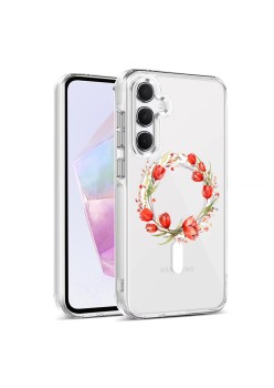 Husa pentru Samsung Galaxy A16, Atasare Magnetica, MagSafe, Pink Wreath 15, Clear