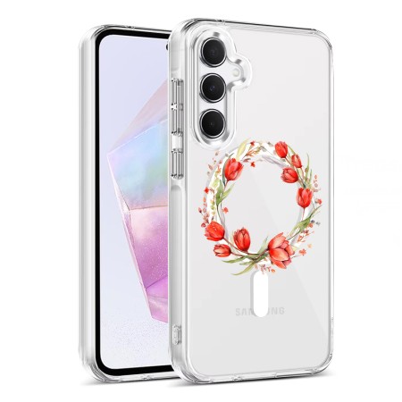 Husa pentru Samsung Galaxy A16, Atasare Magnetica, MagSafe, Pink Wreath 15, Clear