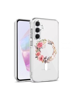 Husa pentru Samsung Galaxy A16, Atasare Magnetica, MagSafe, Pink Wreath 7, Clear