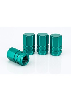 Set 4 capace ventil auto universale, model Hexagon, aluminiu, verde, compatibile masina, bicicleta, motocicleta