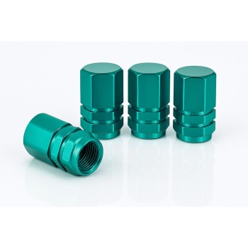 Set 4 capace ventil auto universale, model Hexagon, aluminiu, verde, compatibile masina, bicicleta, motocicleta