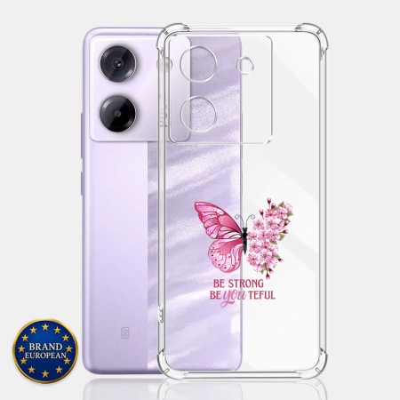 Husa Antisoc pentru Xiaomi Poco M7 Pro 5G - AirBag TPU, Colțuri Ranforsate- Butterfly Roz 