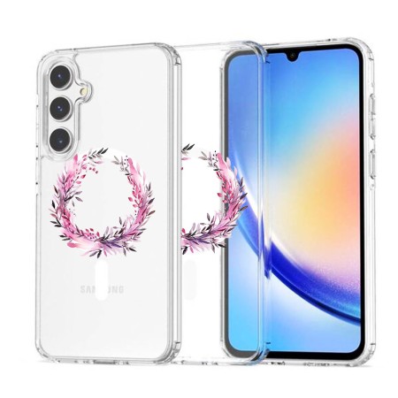 Husa pentru Samsung Galaxy A56 5G, Atasare Magnetica, MagSafe, Pink Wreath 5, Clear