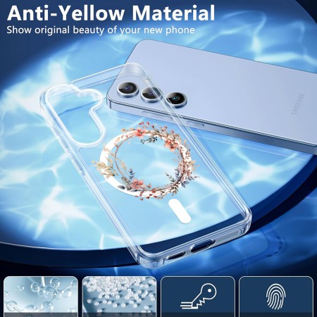 Husa pentru Samsung Galaxy S25 Plus, Atasare Magnetica, MagSafe, Pink Wreath 11, Clear