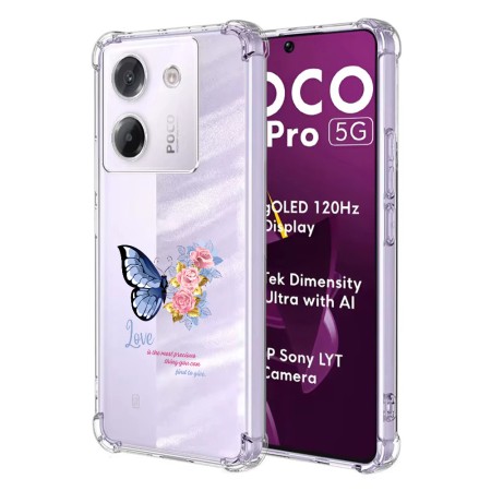 Husa Antisoc pentru Xiaomi Poco M7 Pro 5G - AirBag TPU, Colțuri Ranforsate- Butterfly Albastru 