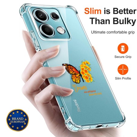 Husa Antisoc pentru Xiaomi Redmi Note 14S - AirBag TPU, Colțuri Ranforsate- Butterfly Galben 