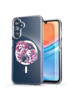 Husa pentru Samsung Galaxy A15 4G, Atasare Magnetica, MagSafe, Unicorn Pink, Clear