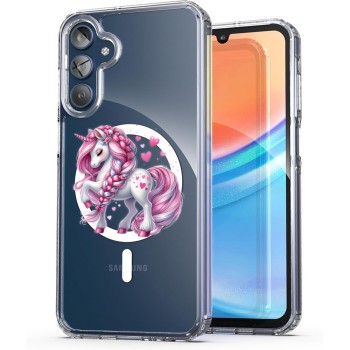 Husa pentru Samsung Galaxy A15 4G, Atasare Magnetica, MagSafe, Unicorn Pink, Clear