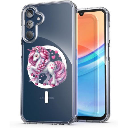 Husa pentru Samsung Galaxy A15 4G, Atasare Magnetica, MagSafe, Unicorn Pink, Clear