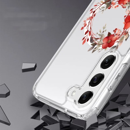 Husa pentru Samsung Galaxy A55 5G, Atasare Magnetica, MagSafe, Pink Wreath 18, Clear