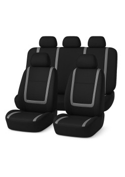 Set huse scaune auto universale, 9 piese, model Grey Line, gri, compatibile cu airbag, material poliester + burete 2mm