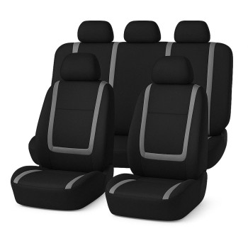 Set huse scaune auto universale, 9 piese, model Grey Line, gri, compatibile cu airbag, material poliester + burete 2mm
