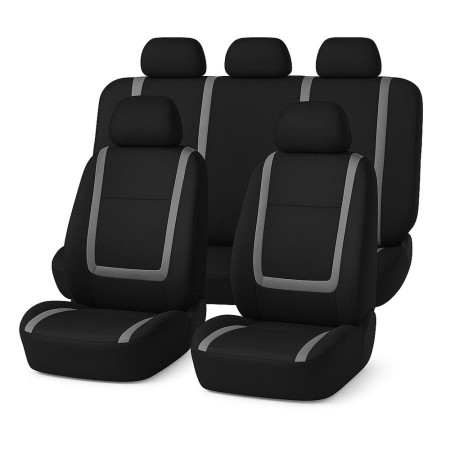 Set huse scaune auto universale, 9 piese, model Grey Line, gri, compatibile cu airbag, material poliester + burete 2mm