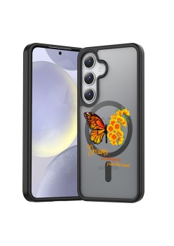 Husă MagSafe Antișoc pentru Samsung Galaxy S25 – Design Butterfly Quote, Protecție 360°, Dreams, Negru Mat
