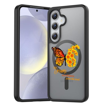 Husă MagSafe Antișoc pentru Samsung Galaxy S25 – Design Butterfly Quote, Protecție 360°, Dreams, Negru Mat