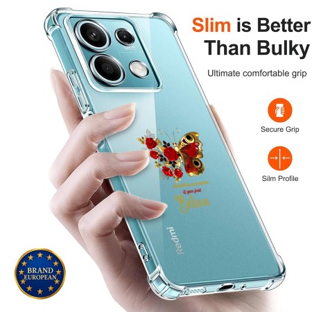 Husa Antisoc pentru Xiaomi Redmi Note 14S - AirBag TPU, Colțuri Ranforsate- Butterfly Rosu 