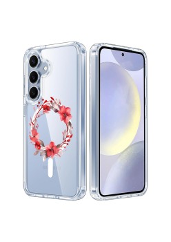 Husa pentru Samsung Galaxy S25, Atasare Magnetica, MagSafe, Pink Wreath 19, Clear
