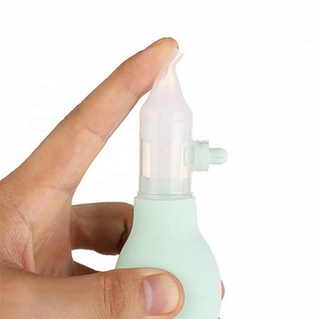 Aspirator nazal manual pentru bebelusi, anti-reflux, varf silicon, cu penseta si cutie depozitare, reutilizabil, verde