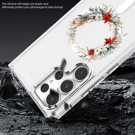 Husa pentru Samsung Galaxy S24 Ultra, Atasare Magnetica, MagSafe, Pink Wreath 9, Clear
