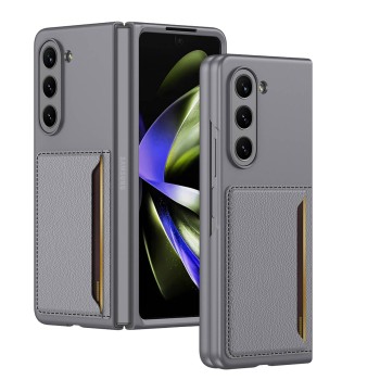 Husa telefon compatibil Samsung Galaxy Z Fold 5, Wallet Premium, Sustine Card, Gri