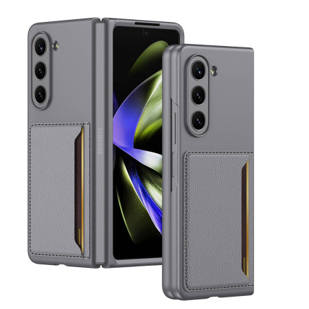 Husa telefon compatibil Samsung Galaxy Z Fold 5, Wallet Premium, Sustine Card, Gri