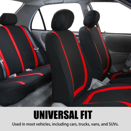 Set huse scaune auto universale, 9 piese, model Red Line, rosu, compatibile cu airbag, material poliester + burete 2mm
