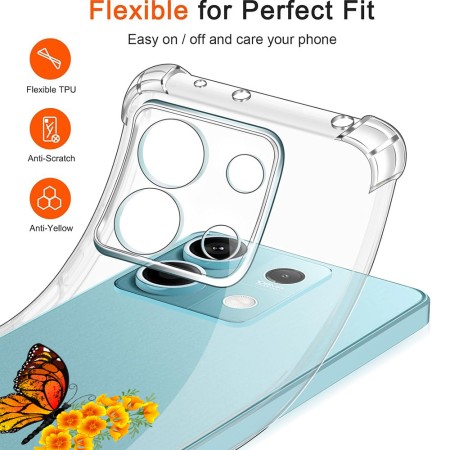 Husa Antisoc pentru Xiaomi Redmi Note 14S - AirBag TPU, Colțuri Ranforsate- Butterfly Galben 