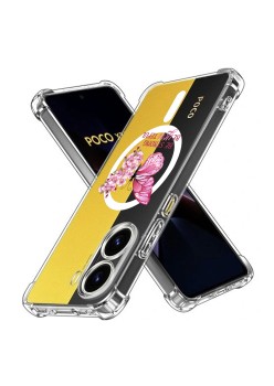 Husa Antisoc pentru Xiaomi Poco X7 Pro - AirBag Magsafe, Colțuri Ranforsate- Butterfly Roz 