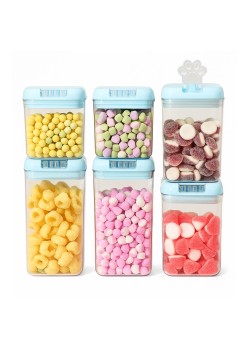 Set 6 Recipiente Depozitare Alimente din Plastic – 0.5L, 0.8L, 1.2L – Capace Albastre, Cutii Etanse pentru Cereale, Gustari, Frigider sau Camara