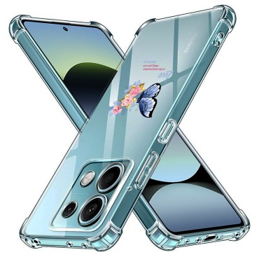 Husa Antisoc pentru Xiaomi Redmi Note 14S - AirBag TPU, Colțuri Ranforsate- Butterfly Albastru 