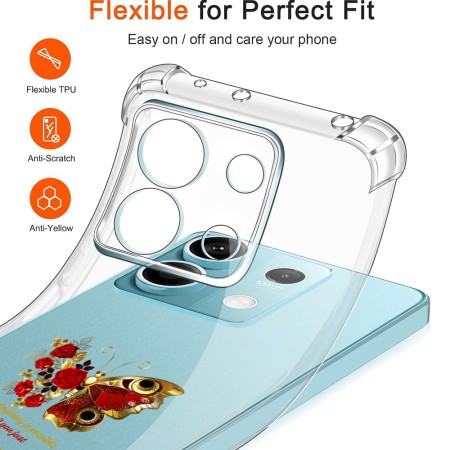 Husa Antisoc pentru Xiaomi Redmi Note 14S - AirBag TPU, Colțuri Ranforsate- Butterfly Rosu 