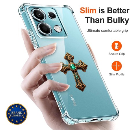 Husa Antisoc pentru Xiaomi Redmi Note 14S - AirBag TPU, Colțuri Ranforsate - Cross Smarald