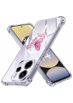 Husa Antisoc pentru Xiaomi Redmi Note 14 4G (Standard) - AirBag Magsafe, Colțuri Ranforsate- Butterfly Roz 