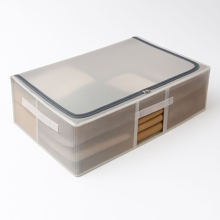 Cutie Depozitare Sub Pat, 80x47x24 cm, Transparenta, cu Manere si Fermoar, Organizator Haine si Lenjerii