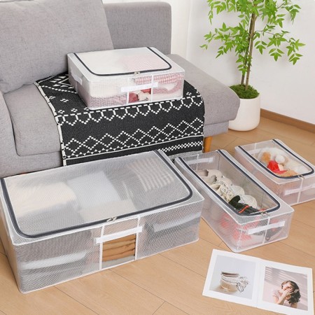 Cutie Depozitare Sub Pat, 50x40x15 cm, Transparenta, cu Manere si Fermoar, Organizator Haine sau Lenjerie