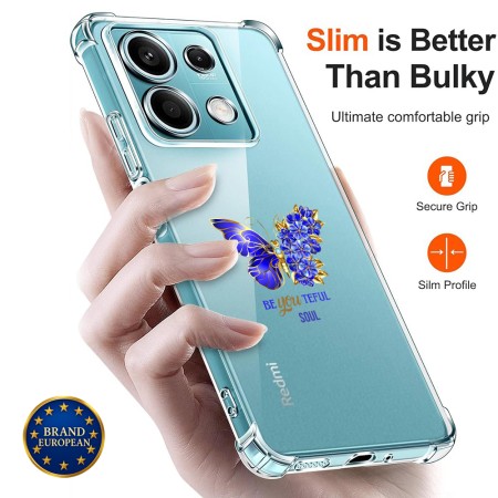 Husa Antisoc pentru Xiaomi Redmi Note 14S AirBag TPU, Colțuri Ranforsate- Butterfly Albastru