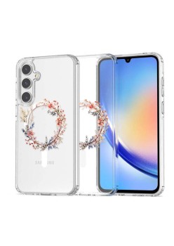 Husa pentru Samsung Galaxy A56 5G, Atasare Magnetica, MagSafe, Pink Wreath 11, Clear