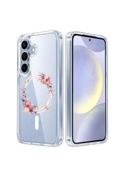 Husa pentru Samsung Galaxy S25, Atasare Magnetica, MagSafe, Pink Wreath 8, Clear