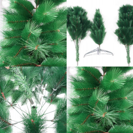 Brad artificial tip pin verde, inaltime 180 cm, 260 ramuri cu ace 3D 12 cm, suport metalic inclus