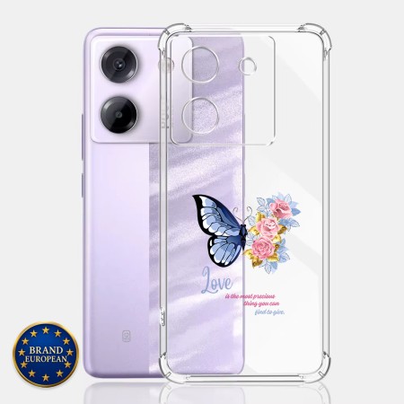 Husa Antisoc pentru Xiaomi Poco M7 Pro 5G - AirBag TPU, Colțuri Ranforsate- Butterfly Albastru 