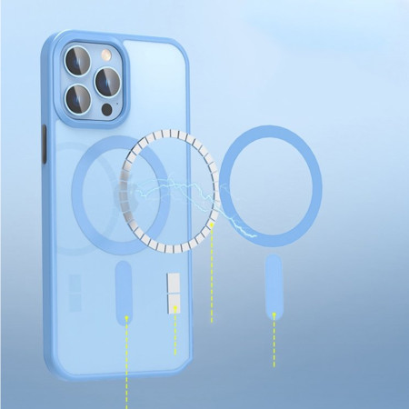 Husa Magsafe compatibila Apple iPhone 15 Pro Max, Inductie Magnetica, Profesionala, Blue